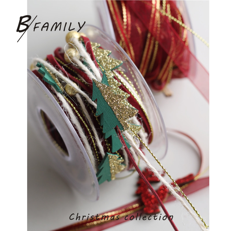 圣诞装饰圣诞树麋鹿红绿色丝带蝴蝶结礼盒礼品包装带丝带鲜花扎带