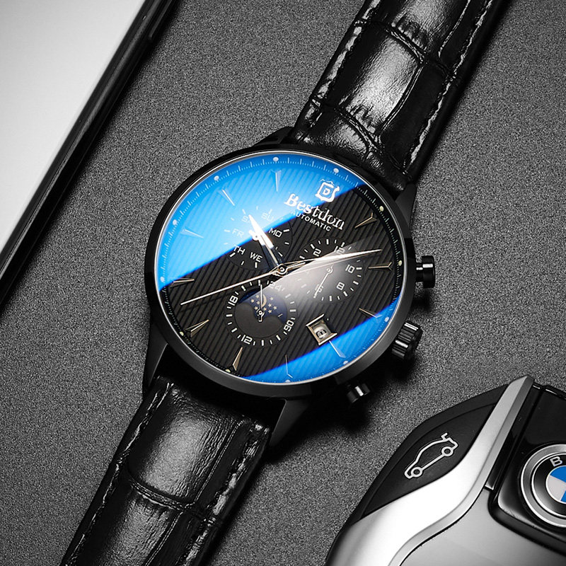 bestdon手表男士机械表超薄全自动中性男表 学生潮流防水真皮腕表