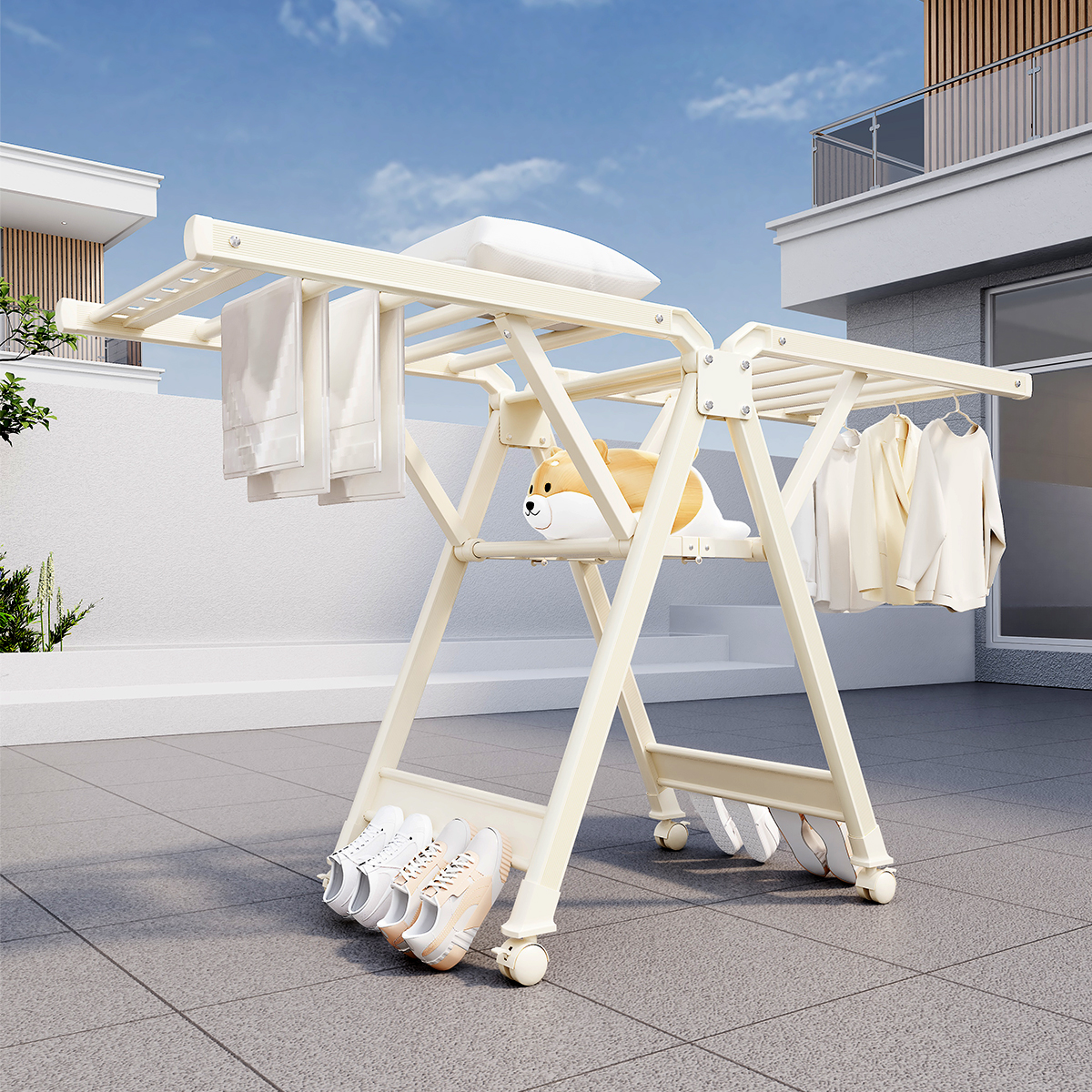 多功能晾衣架室外防风折叠落地架