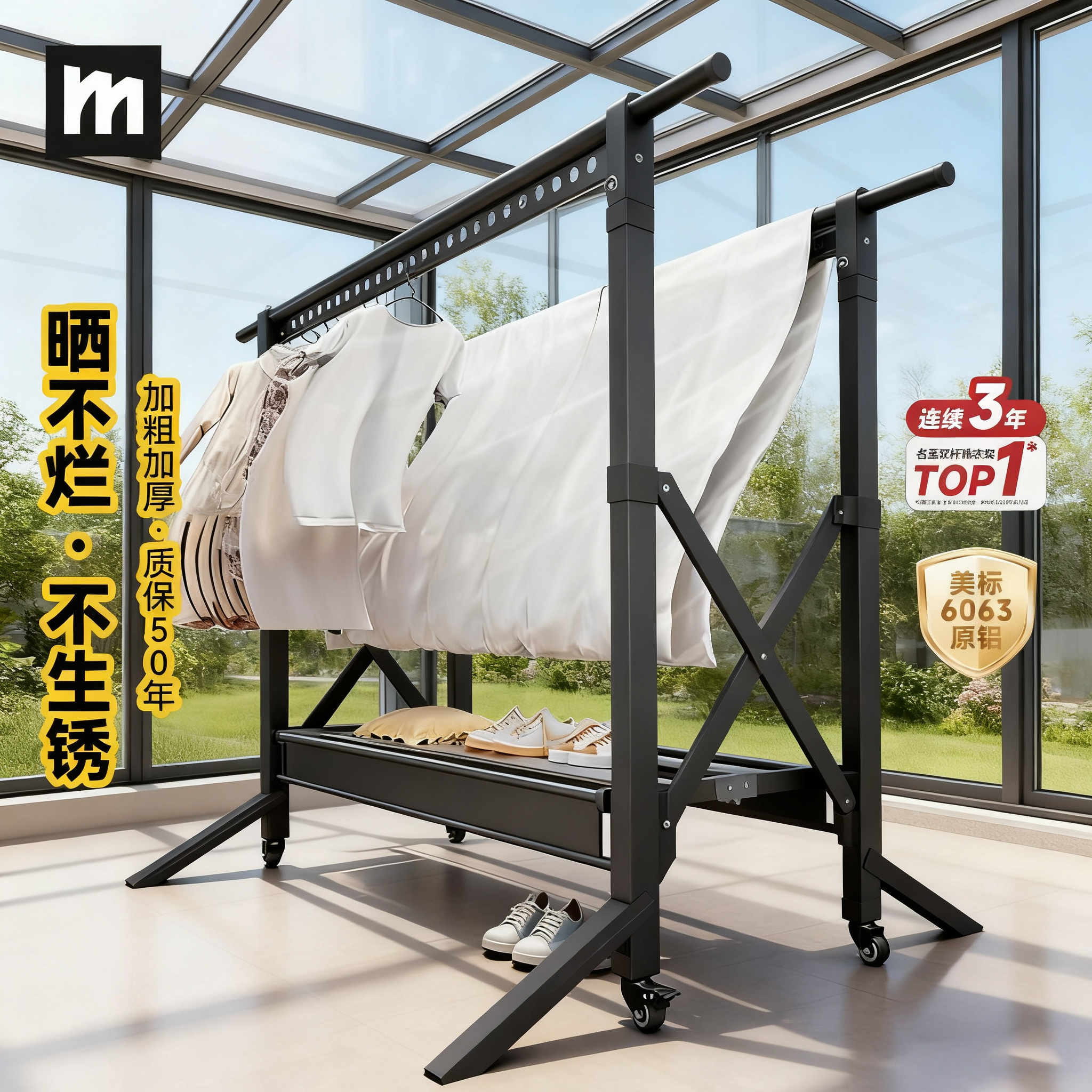 铝合金落地晾衣架不生锈耐高温