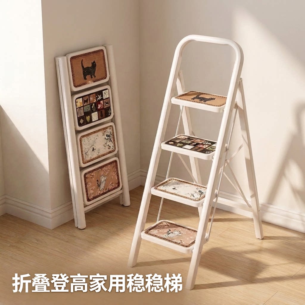 名至家庭用折叠梯子加厚加粗室内便携人字梯凳中古风伸缩家用梯子