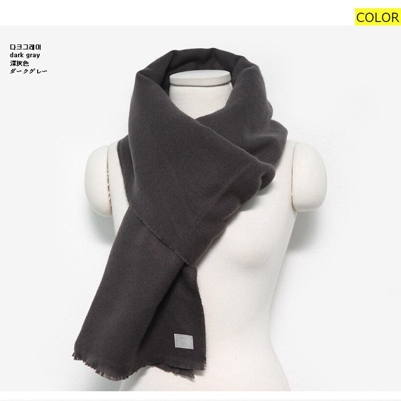 韩国东大门进口围巾代购冬天简约百搭深灰色羊毛呢加厚保暖长围巾