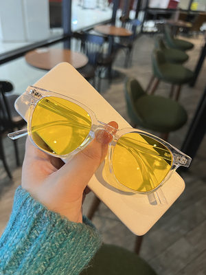 2022年新款潮墨镜女高级感ins米白框网红黄色太阳镜小脸圆脸眼镜