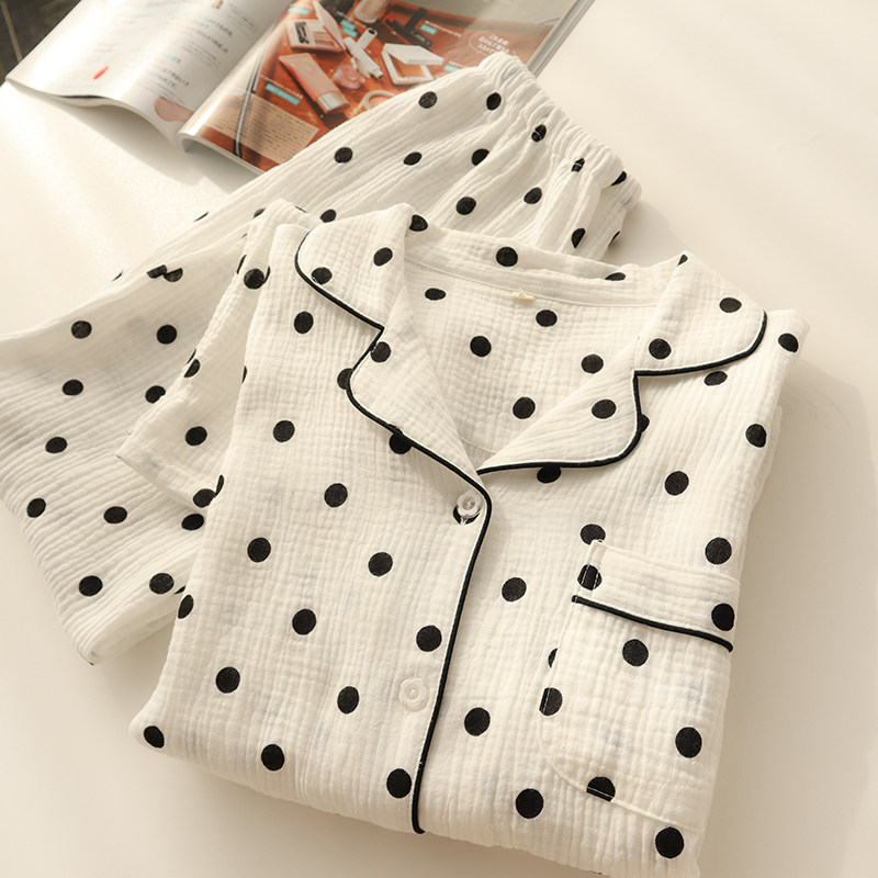 绉布点点家居女套装 甜美可爱日系家居服 纱布qiao软,女士内衣/男士内衣/家居服,睡衣/家居服套装,淘宝优惠券,粉丝福利购,淘宝优惠卷