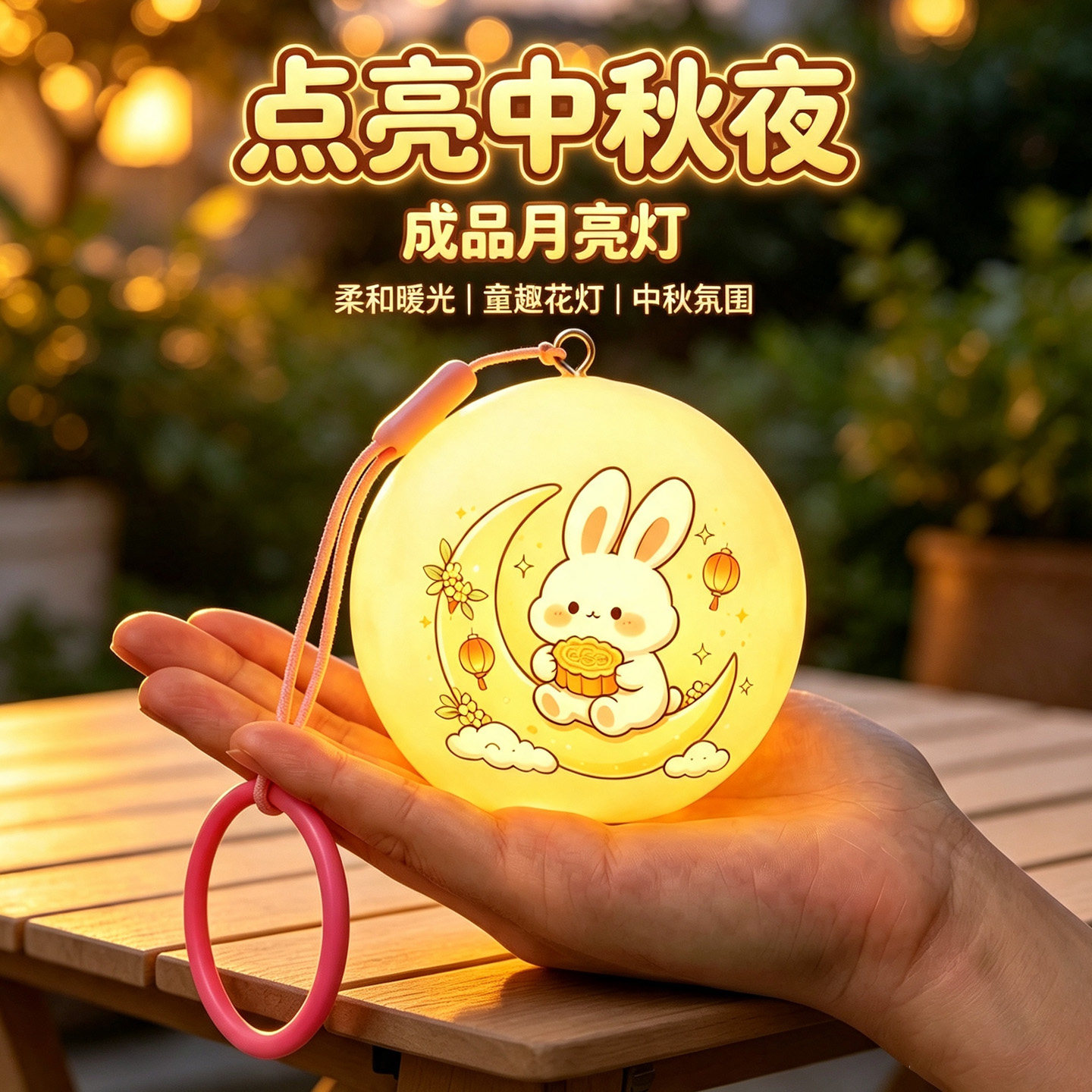 中秋儿童卡通兔子发光灯笼图片