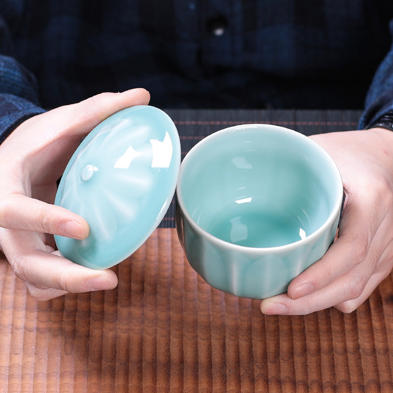 雷慧仙匠人手工创意青瓷单个大号家用功夫茶具带盖泡茶碗陶瓷盖碗