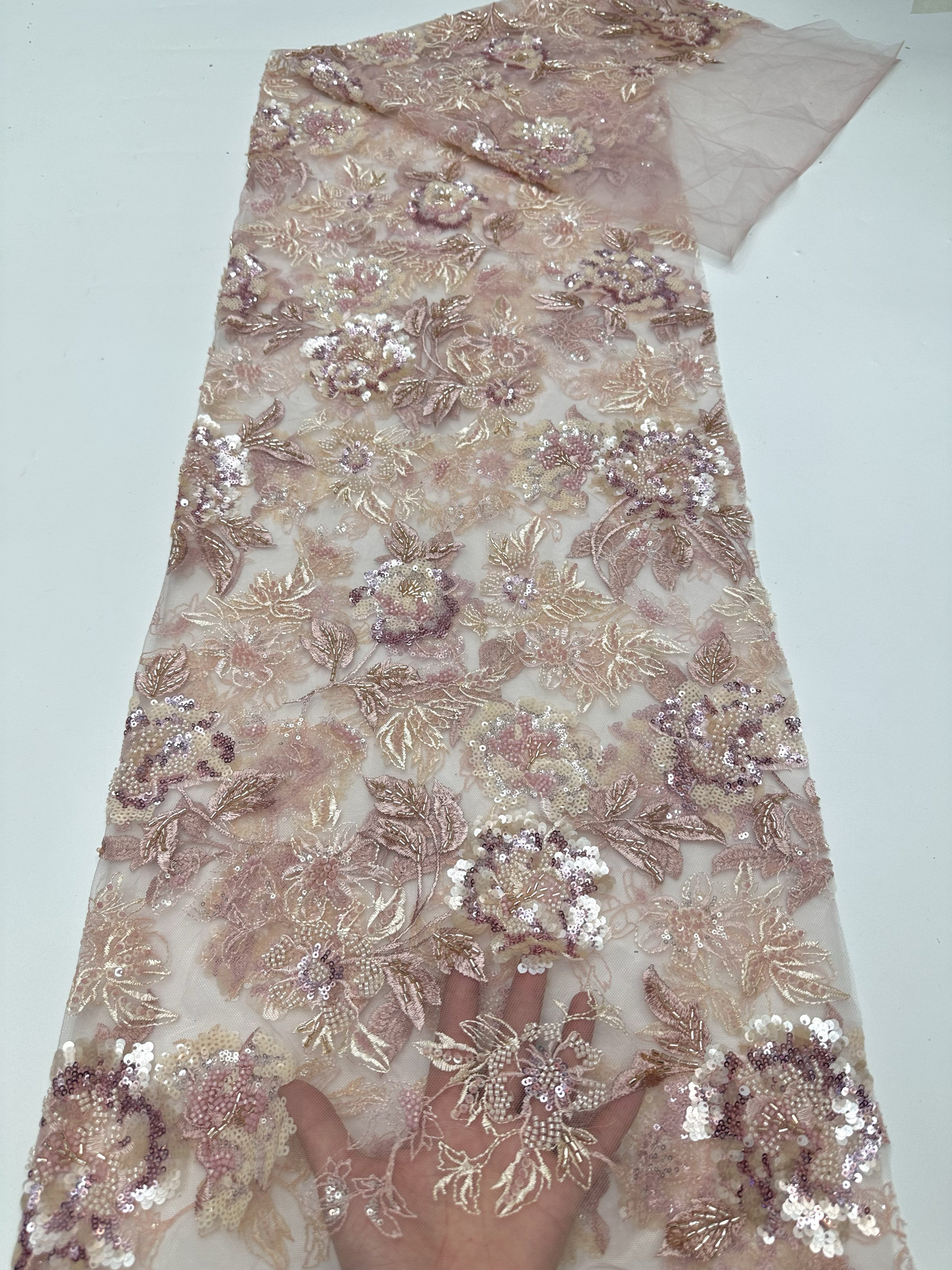 新款蕾丝珠管亮片刺绣布料高档礼服旗袍连衣裙手工DIY面料5 yard