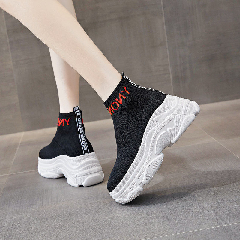 SOCK BOOTS WOMENS PLATFORM FLATFORM SHOES 2025 SPRING SUMMER NEW KOREAN VERSION OF VERSATILE HEIGHTENED BOOTS WOMENS STRETCH SKINNY BOOTS