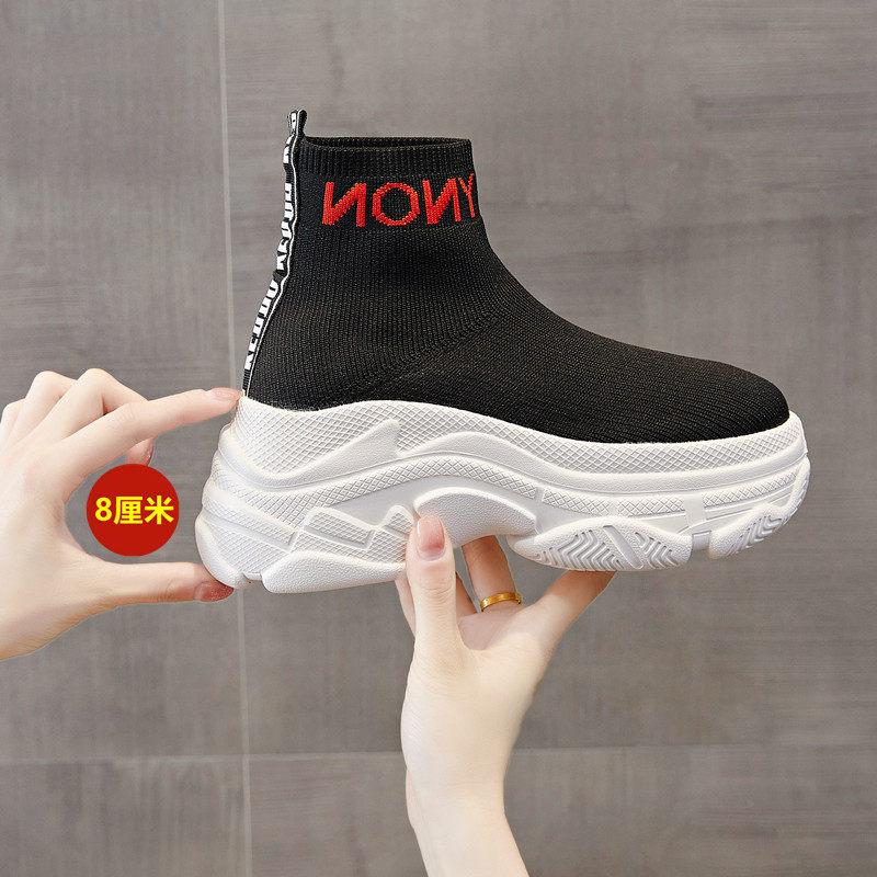SOCK BOOTS WOMENS PLATFORM FLATFORM SHOES 2025 SPRING SUMMER NEW KOREAN VERSION OF VERSATILE HEIGHTENED BOOTS WOMENS STRETCH SKINNY BOOTS