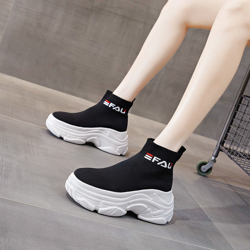 ELASTIC SOCK BOOTS WOMENS PLATFORM FLATFORM SHOES 2025 SPRING|SUMMER NEW VERSATILE BLACK THIN ATHLETIC SHORT SKINNY BOOTS