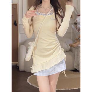 针织包臀短裙 长袖 纯欲甜辣妹挂脖假两件连衣裙子女2025秋冬季 新款