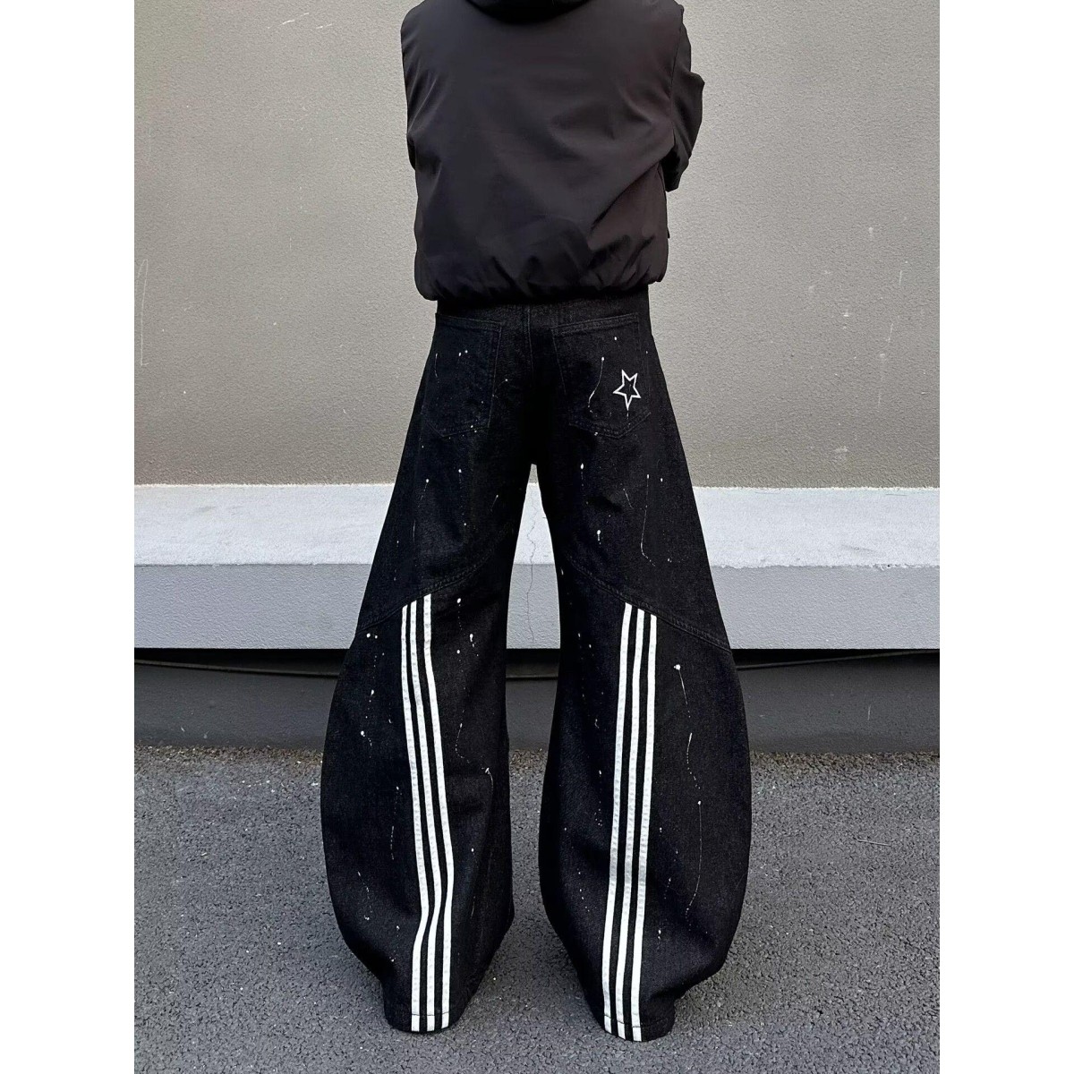 美式复古泼墨做旧拼接三杠设计感弯刀牛仔裤女新款宽松阔腿拖地裤,男装,牛仔裤,淘宝优惠券,粉丝福利购,淘宝优惠卷