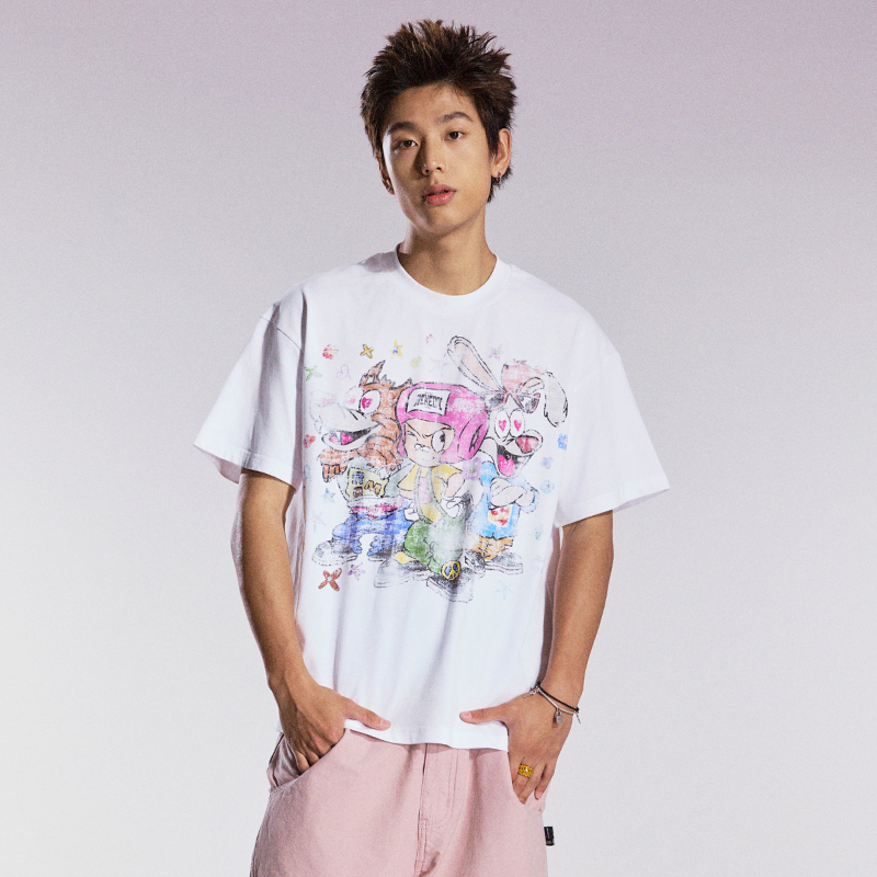 Remedy 潮牌卡通涂鸦三兄弟宽松上衣国潮情侣装圆领短袖T恤男女