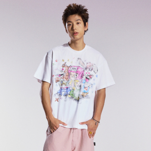 T恤男女 圆领短袖 Remedy 潮牌卡通涂鸦三兄弟宽松上衣国潮情侣装