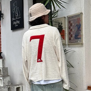 Remedy【英格羊】国潮春秋刺绣字母针织衫美式潮牌翻领毛衣男女