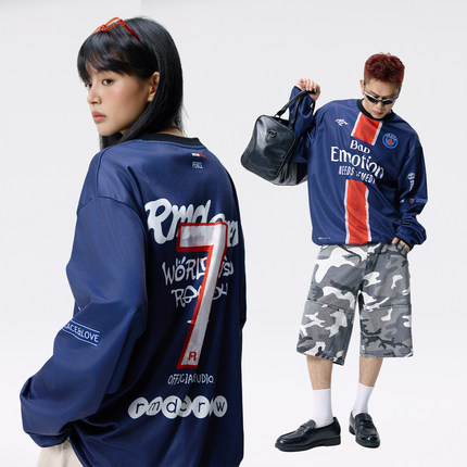 Remedy 美式复古运动风长袖T恤男女秋季新款潮牌街头宽松情侣球衣