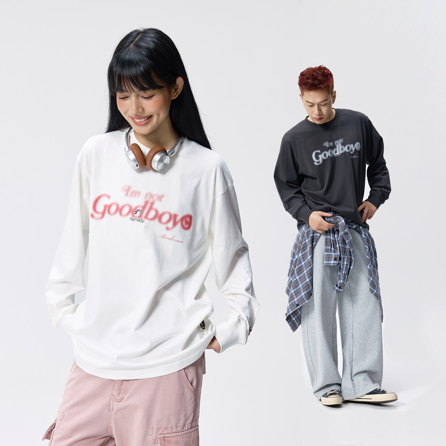 Remedy 秋季新款字母印花长袖T恤男女美式潮牌宽松圆领打底体恤