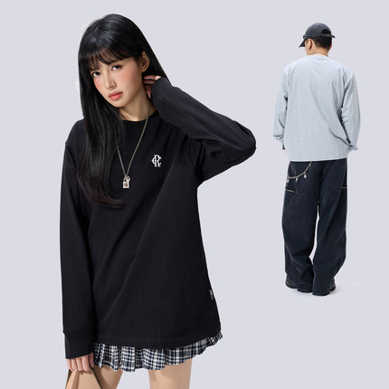 Remedy 秋季新款潮牌简约字母打底衫男女国潮宽松圆领情侣长袖T恤