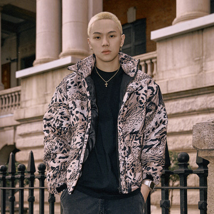 STA X RMD冬季加厚SR国潮豹纹棉衣外套休闲保暖棉袄潮牌连帽棉服