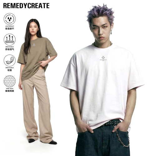 Remedy 速干7A抗菌短袖t恤男女夏季宽松情侣装3M反光印花半袖体恤