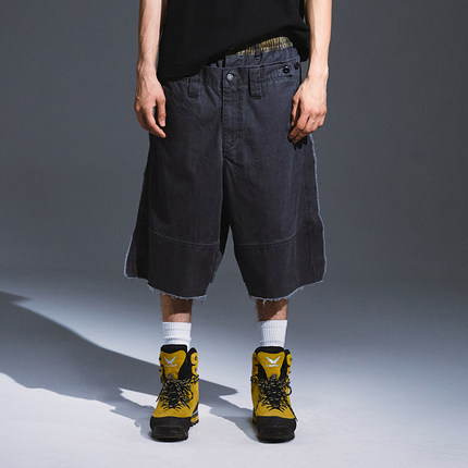 Remedy夏季美式街头潮牌工装短裤子国潮毛边宽松直筒休闲七分裤男