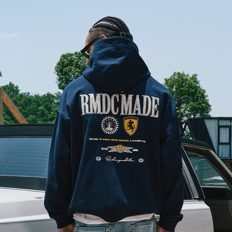 Remedy国潮秋冬新款刺绣宽松帽衫外套美式街头潮牌重磅连帽卫衣男