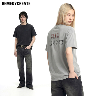 Remedy 美式复古水洗街头短袖T恤男女潮牌宽松休闲boxy版型体恤