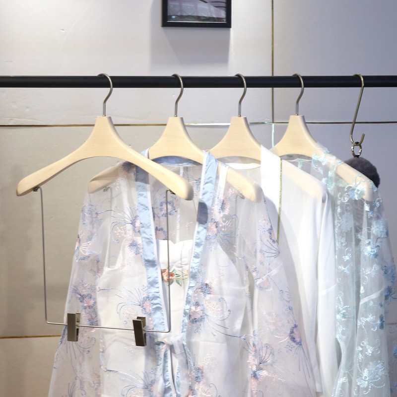 汉服衣架jk套装实木衣挂带夹子衣帽间衣柜成人中式木质挂衣服架子