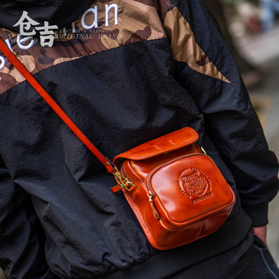 仓吉手工头层牛皮水洗复古单肩包