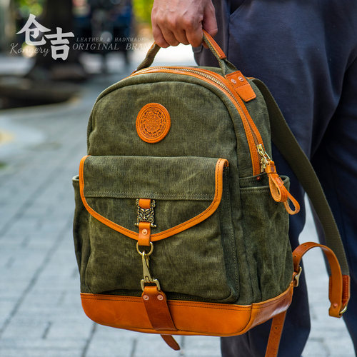仓吉手工休闲复古拼接双肩包