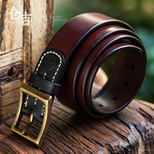 仓吉手工头层植鞣牛皮带男真皮黄铜扣裤 复古腰带 带 无相束雲