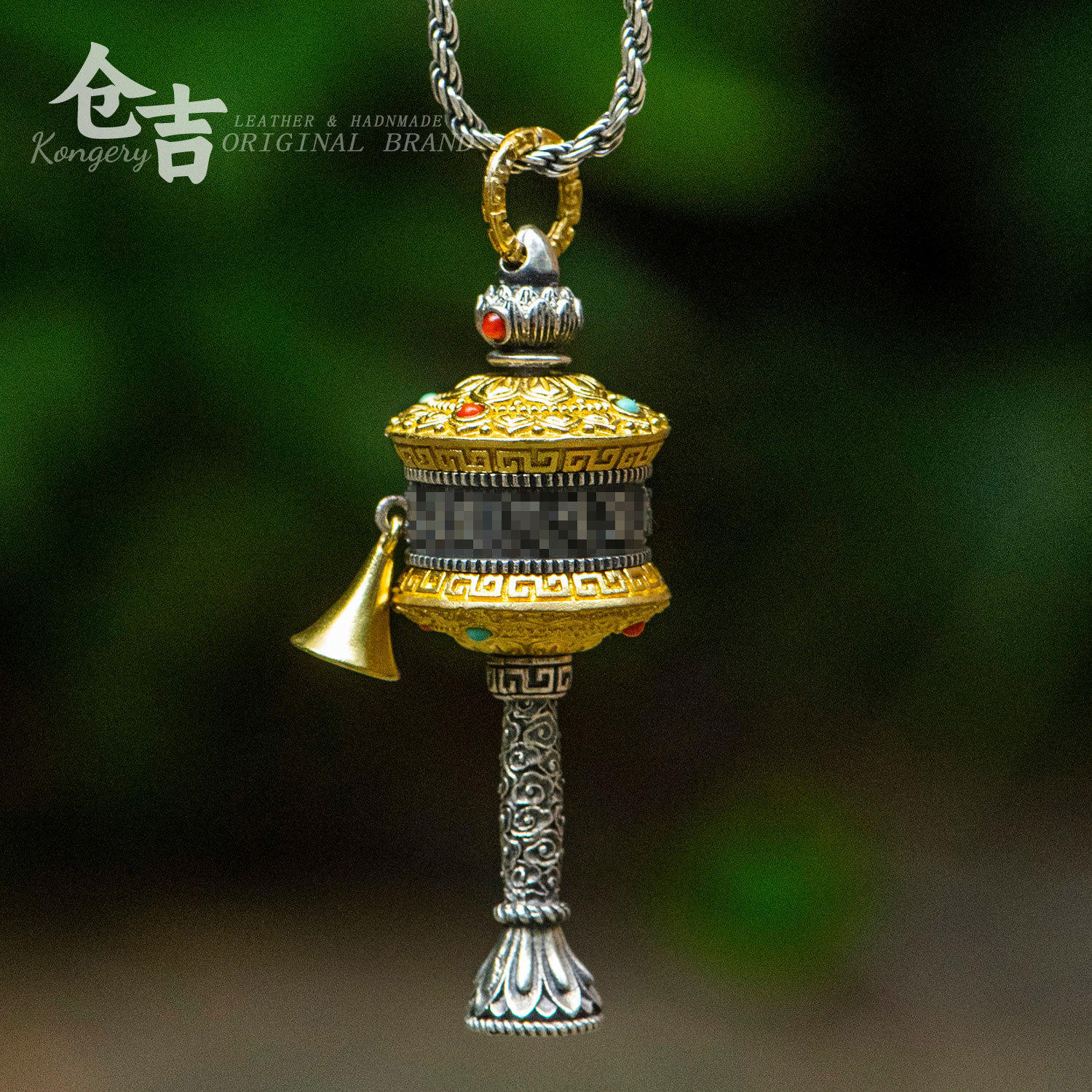 【转经】手摇转金轮吊坠！仓吉手工手持转金桶s925银项链银饰藏族