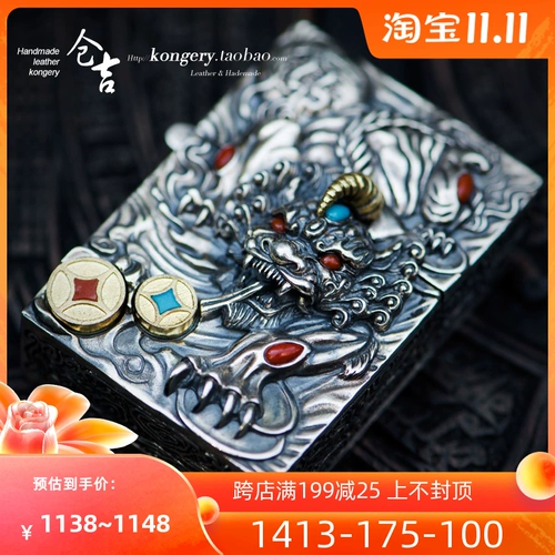 Резная креативная ветрозащитная зажигалка ручной работы на керосине, серебро 925 пробы