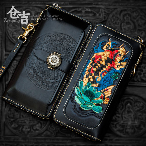 仓吉仓吉手工钱包长款雕刻复古