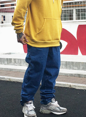 IM新款水洗 街头嘻哈街舞简约百搭复古Hiphop裤牛仔长裤男潮2020