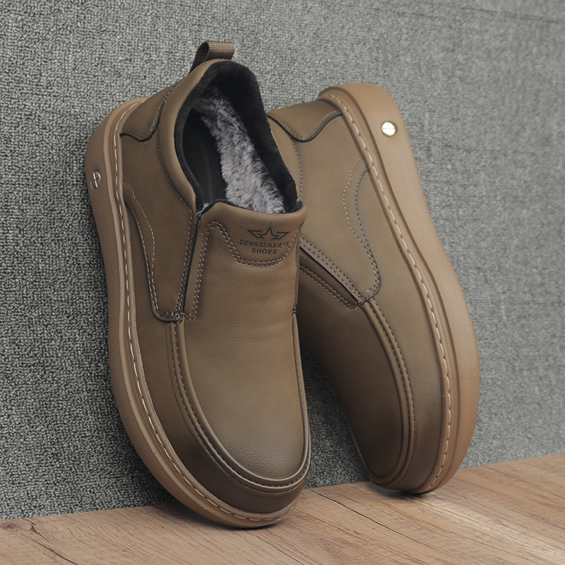 男士加绒保暖棉鞋冬季套脚休闲鞋
