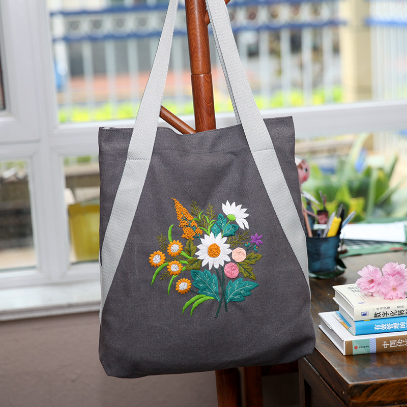 单肩帆布包刺绣diy材料包手工自绣收纳包包立体绣花帆布袋欧式绣