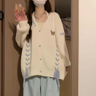 秋冬美式复古软糯外穿毛衣女宽松慵懒风设计感休闲百搭开衫外套潮