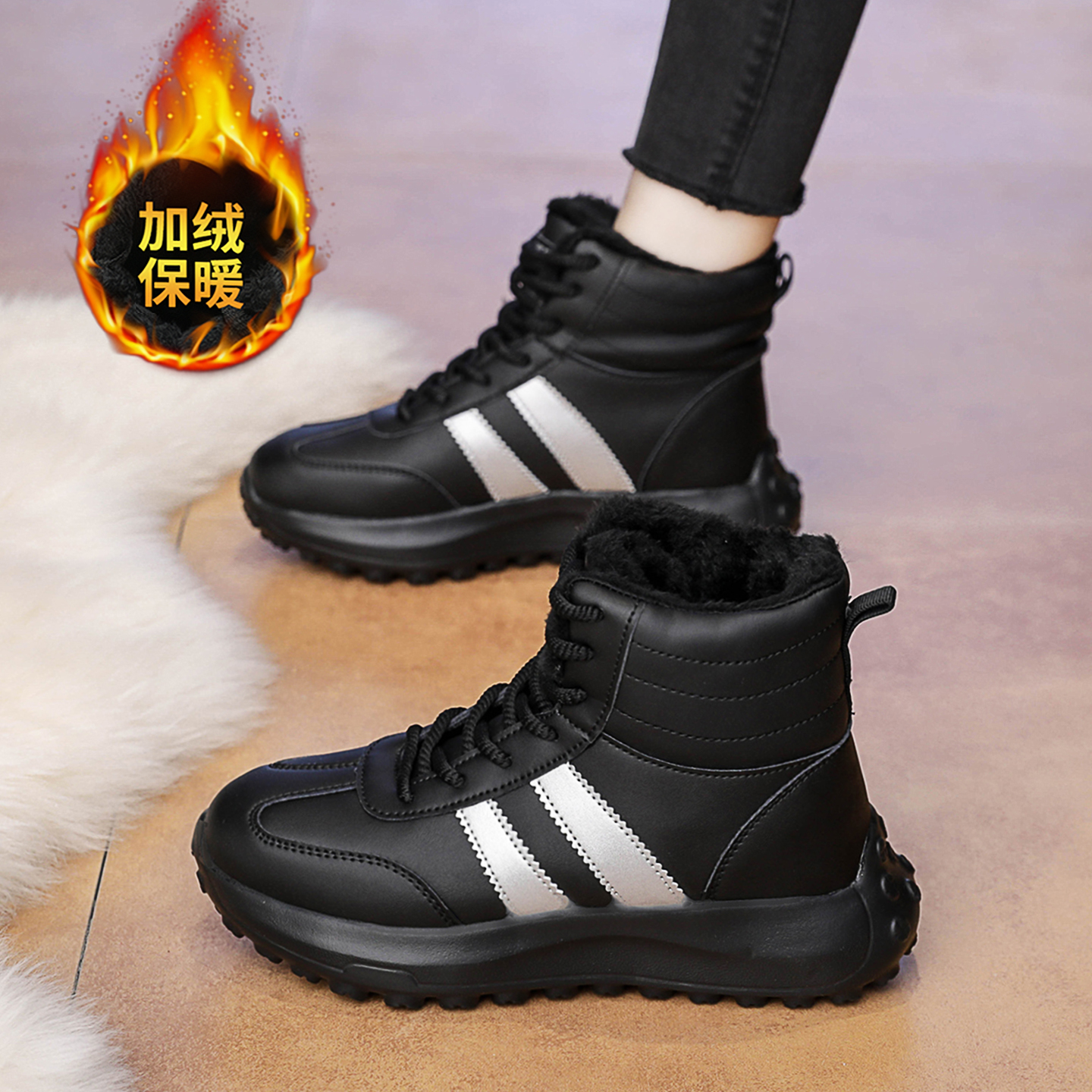 女加绒加厚保暖高帮雪地靴