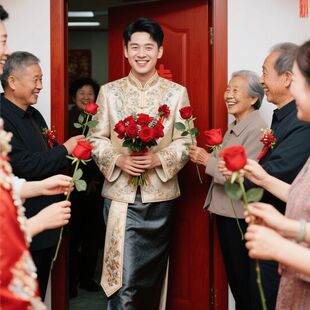 婚礼结婚一路生花仿真玫瑰花新郎文明接亲小游戏道具堵门订婚拍照