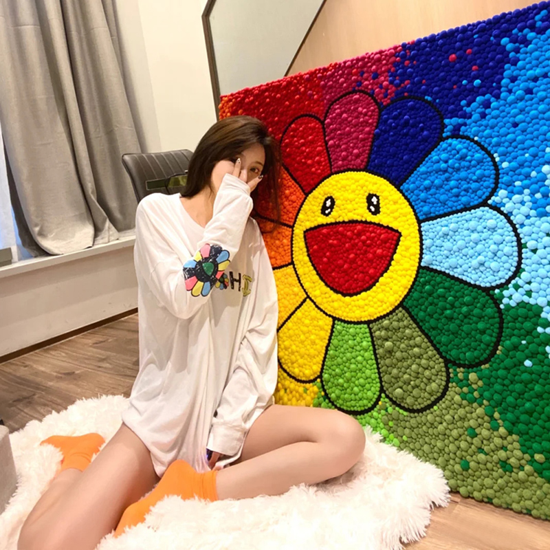 太阳花diy毛球装饰画相框解闷手工自制填充画520礼物客厅解压毛绒