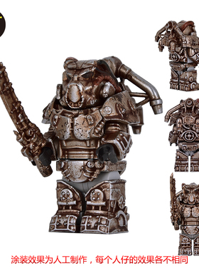 军事战损小人仔辐射动力盔甲装甲X01积木模型手办武器锯齿玩具T51