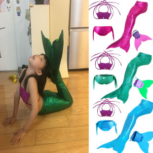 儿童美人鱼泳衣女童游泳装 女孩美人鱼尾巴比基尼宝宝泳衣含脚蹼游