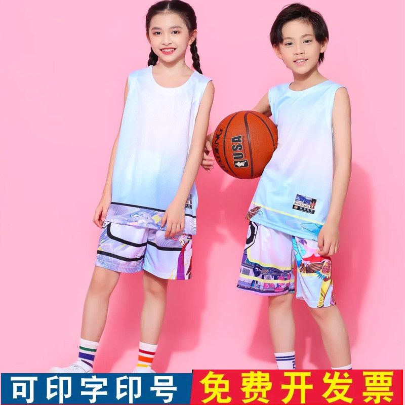 儿童篮球服套装男童女童小学生中国风背心球衣中大童比赛队服印字 - 实物图