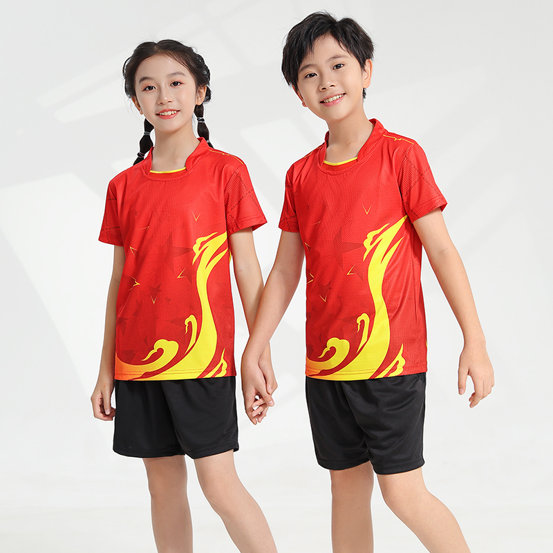 2024儿童乒乓球服红色乒乓球个性训练套装队服夏小孩比赛运动球衣