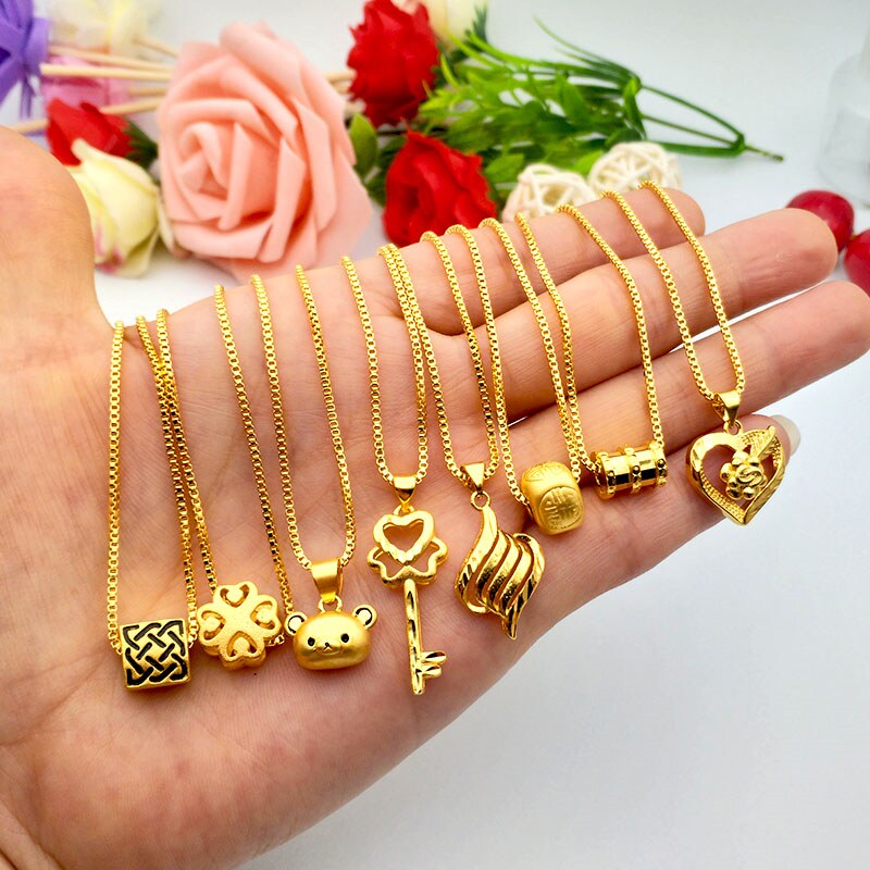 BQ越南沙金项链女锁骨链镀k黄金色首饰小蛮腰吊坠转运珠久不掉