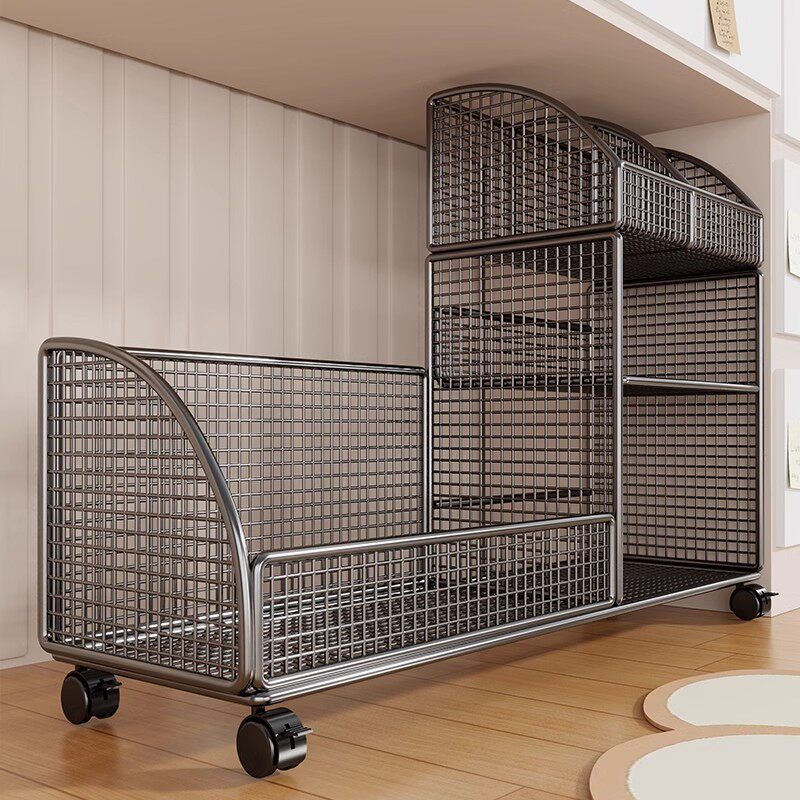 桌下置物架书桌旁小书架可移动带轮落地办公桌边推车书本收纳书柜