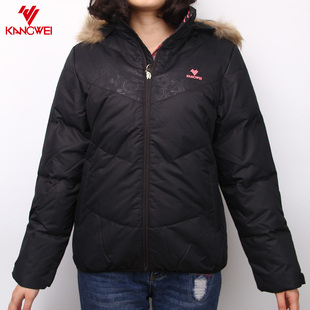 康威女士运动休闲冬季防风连帽保暖灰鸭绒羽绒服