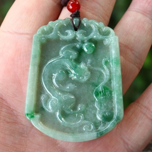 老坑种带绿天然翡翠A货龙牌挂件玉吊坠送证书