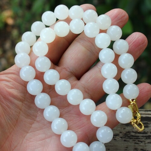 天然新疆和田玉白玉羊脂玉项链